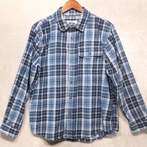 Old Mill Mens Long Sleeve Button Shirt Sz.L/Blue/Plaid/Flannel-Outdoor Casual